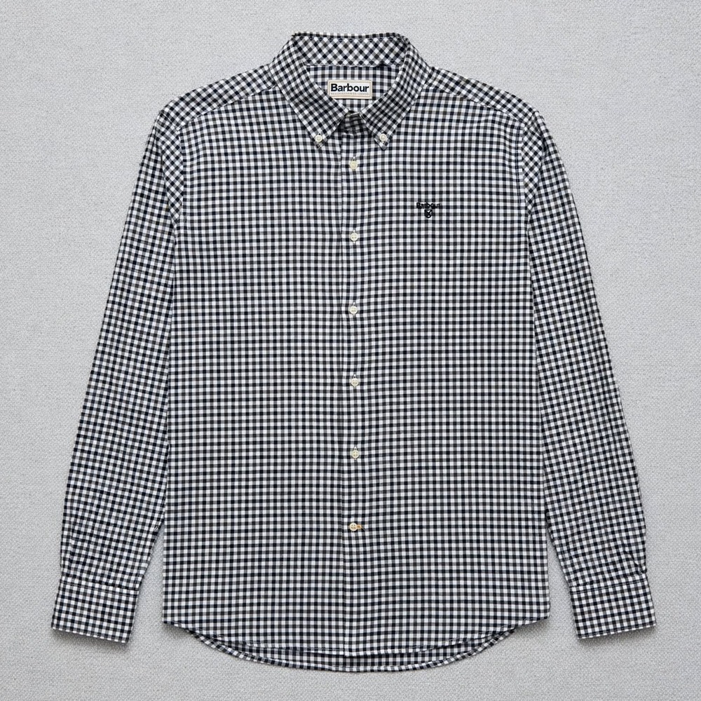 Barbour Mens M Shirt Navy White Gingham Check Tailored Fit ButtonDown LongSleeve